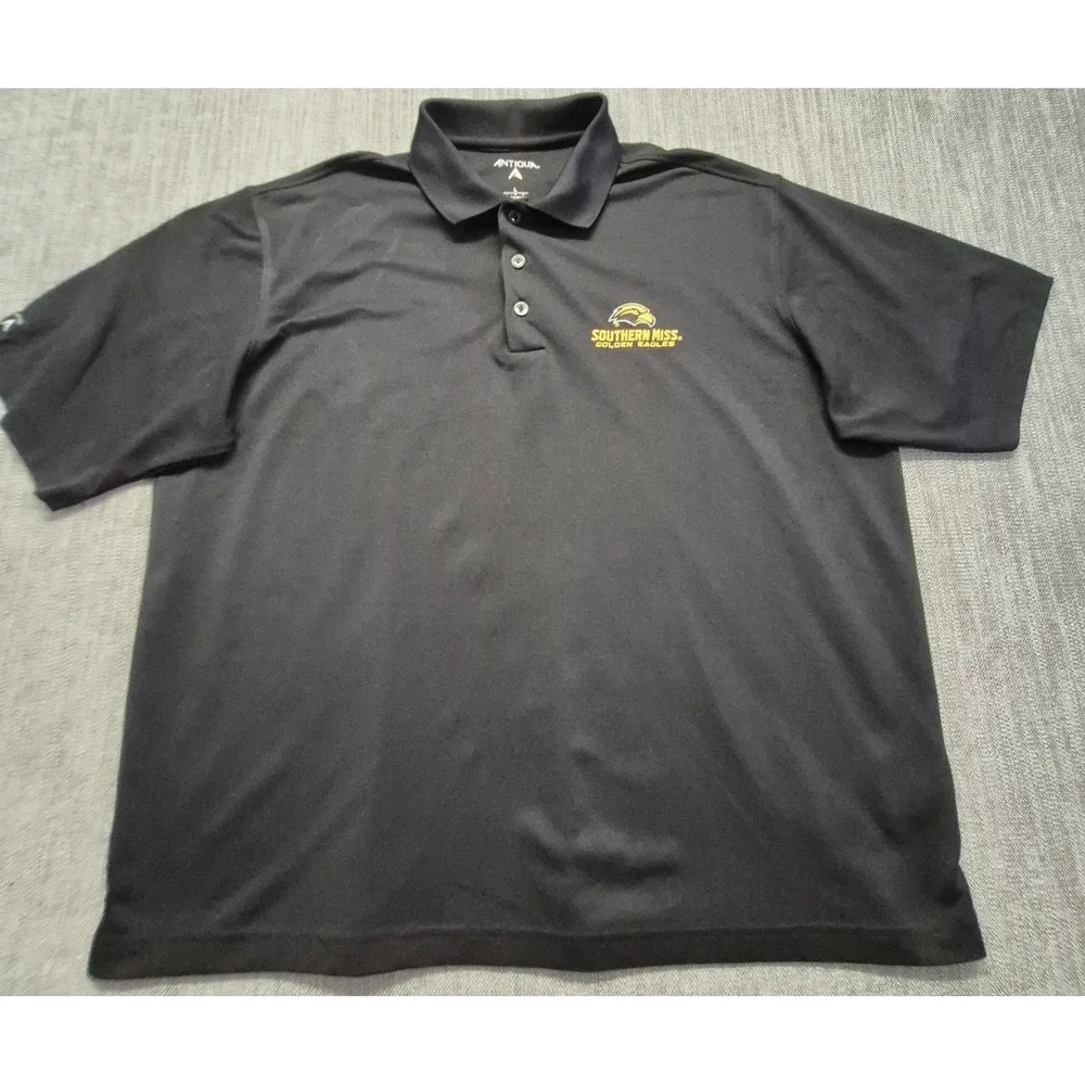 Southern Miss Golden Eagles men's black Antigua Polo shirt Large school logo